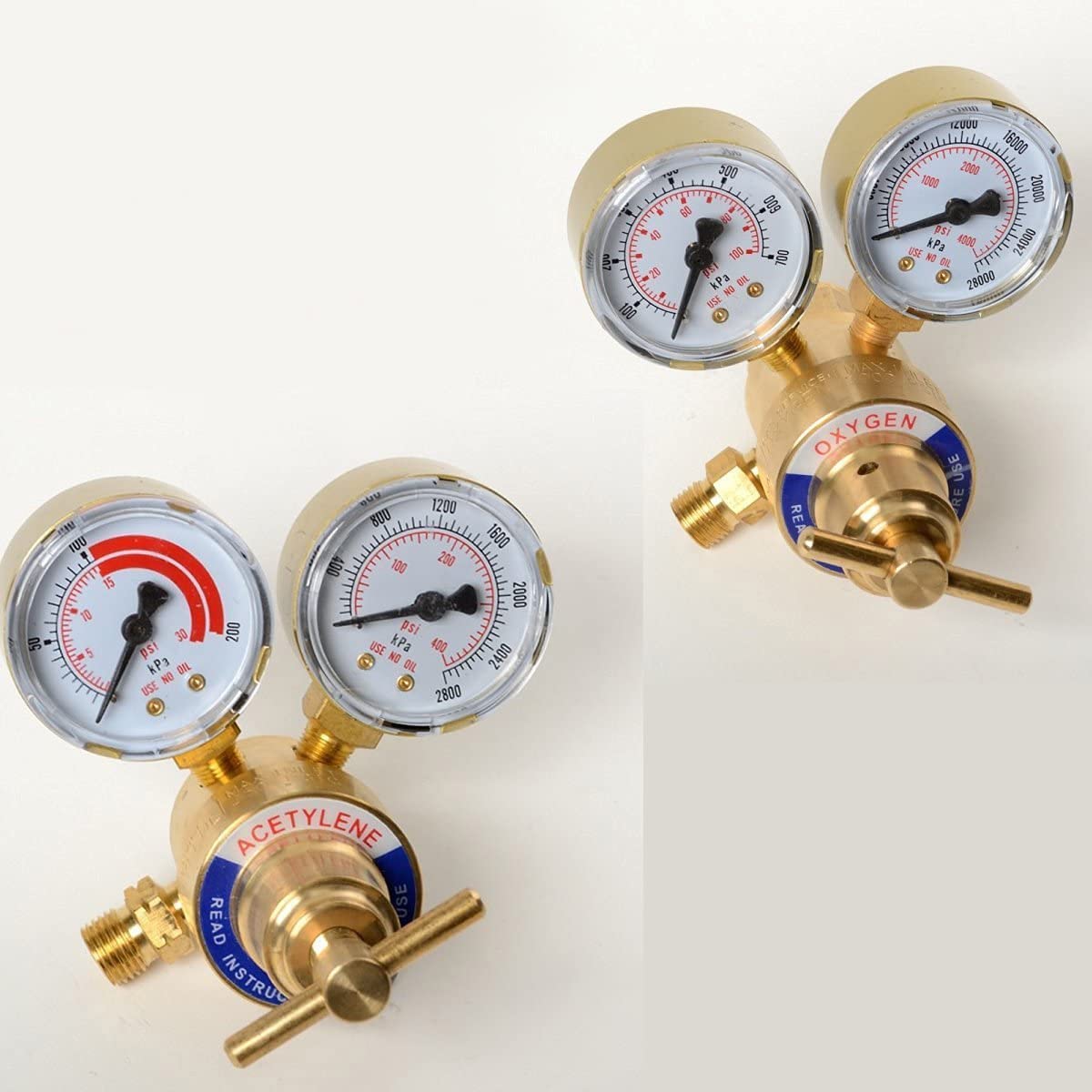 2PC Set Acetylene And Oxygen Regulators Dual Gauge Cutting Torch Regulators Portable Size