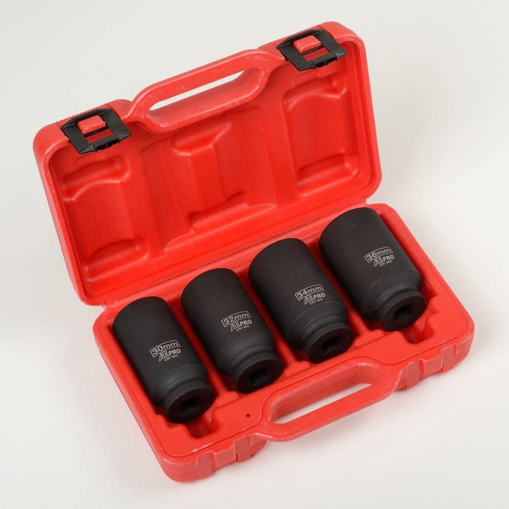 4pc Heavy Duty Axle/Spindle Nut Impact Socket Set With Carry Case