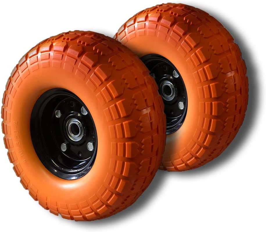 Voyager Tools Flat-Free Tires 10" Durable Wagon Dolly Cart Wheels (Orange) 2pc Set