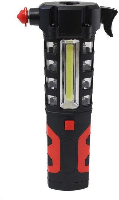 Tactical Emergency Work Light w/Magnetic Base Hammer Seat Belt Cutter Red Warning Spotlight Auto Car Flashlight