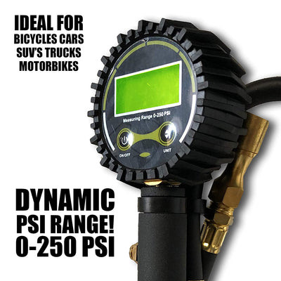 Voyager Tools Digital Tire Pressure Gauge 250 PSI RVs Cars Motorbikes Bicycles SUV