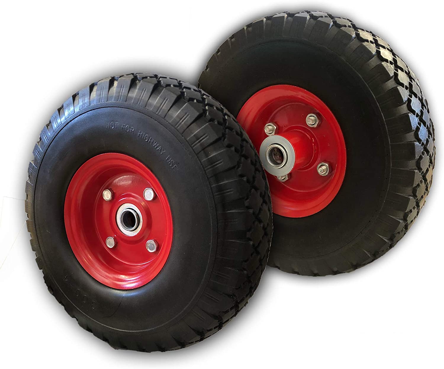 Voyager Tools Flat-Free Tires 10" Durable Wagon Dolly Cart Wheels (Black Red) 2pc Set