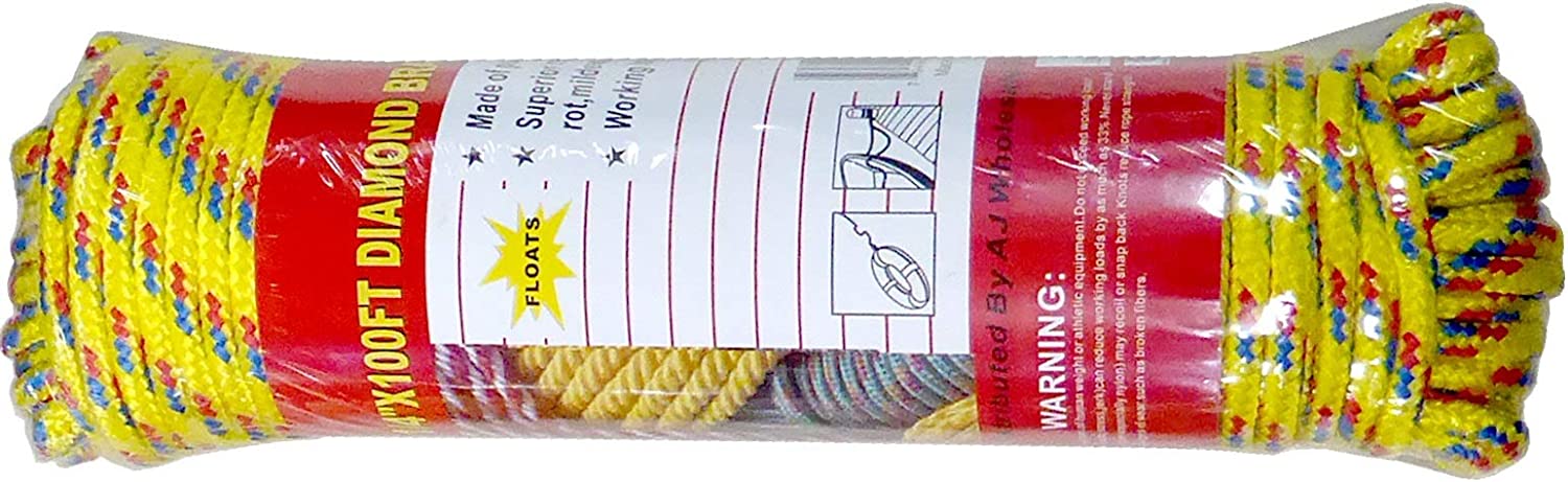 Multi-Purpose Assorted Color Polypropylene Rope Tie Down Utility Rope (1/4", 100ft)