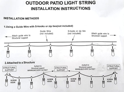 Voyager Tools Outdoor String Lights Patio Party Lights Summer Deck Lights (Bulbs Included) 25ft