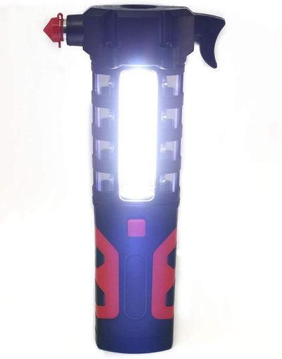 Tactical Emergency Work Light w/Magnetic Base Hammer Seat Belt Cutter Red Warning Spotlight Auto Car Flashlight