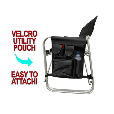 Voyager Tools Short Wide Body Chair Folding Light Weight Aluminum Frame with Large Folding Tray and Removable Storage pouch Travel Chair