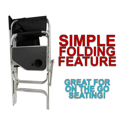 Voyager Tools Wide Body Tall Directors Chair Folding Light Weight Aluminum Frame with Extra-Large Folding Tray and Storage Pouch Tall Travel Chair