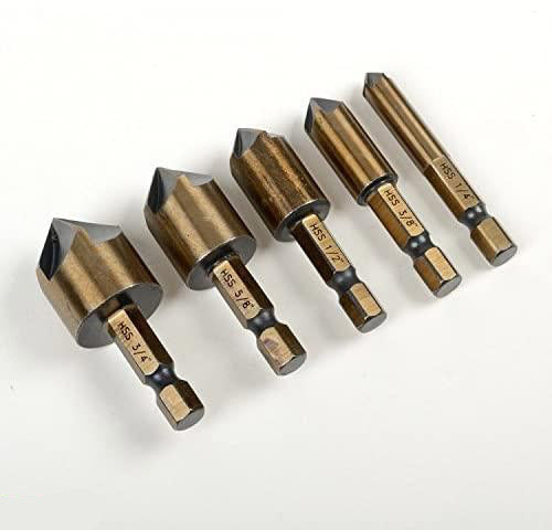 Quick Change Professional Strength 5 Piece Counter Sink Bit Set With Easy Carry Pouch