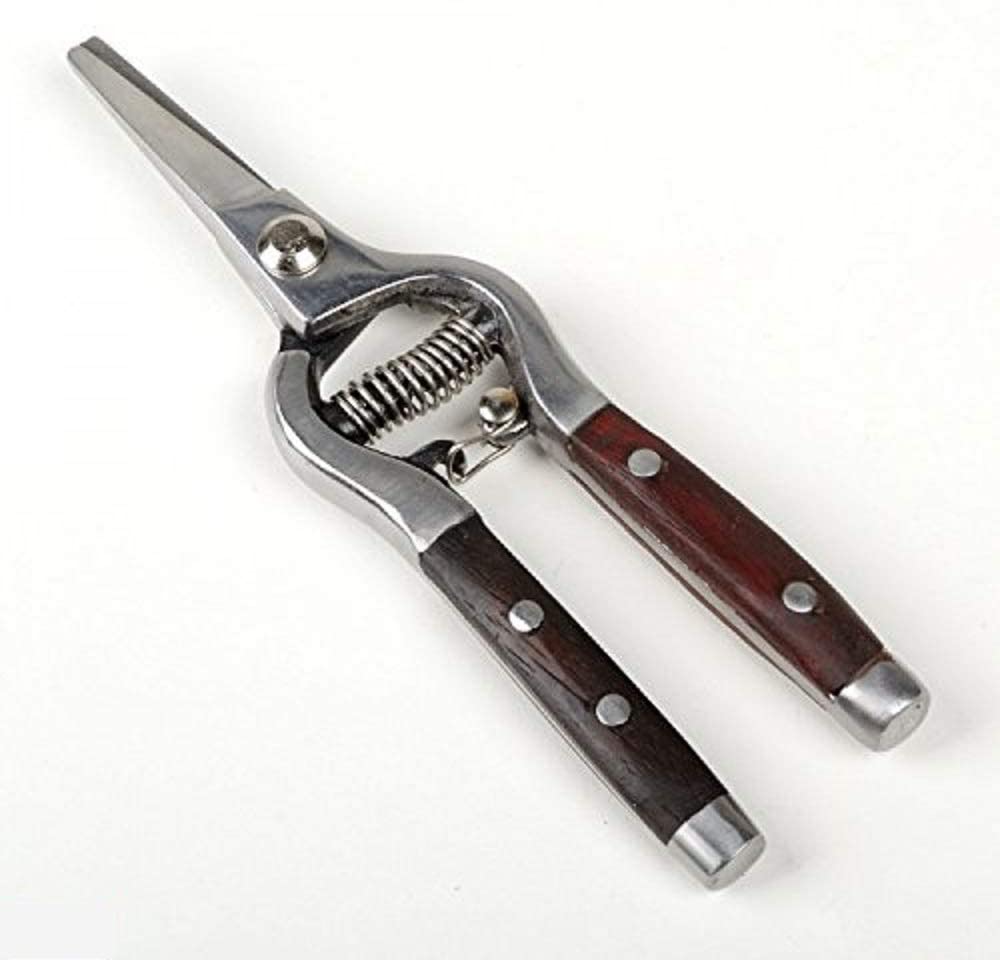 Voyager Tools Stainless Steel 8" Grape Pruning Shear Wood Handle Pruning Shear Spring Loaded Trimmers