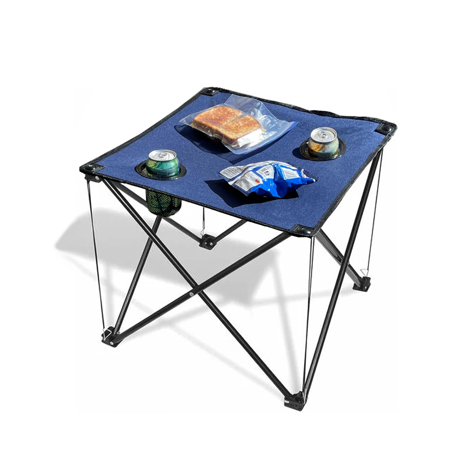 Voyager Tools Folding Camping Tailgating Table Blue with 2 Drink Holders w/Carry Bag